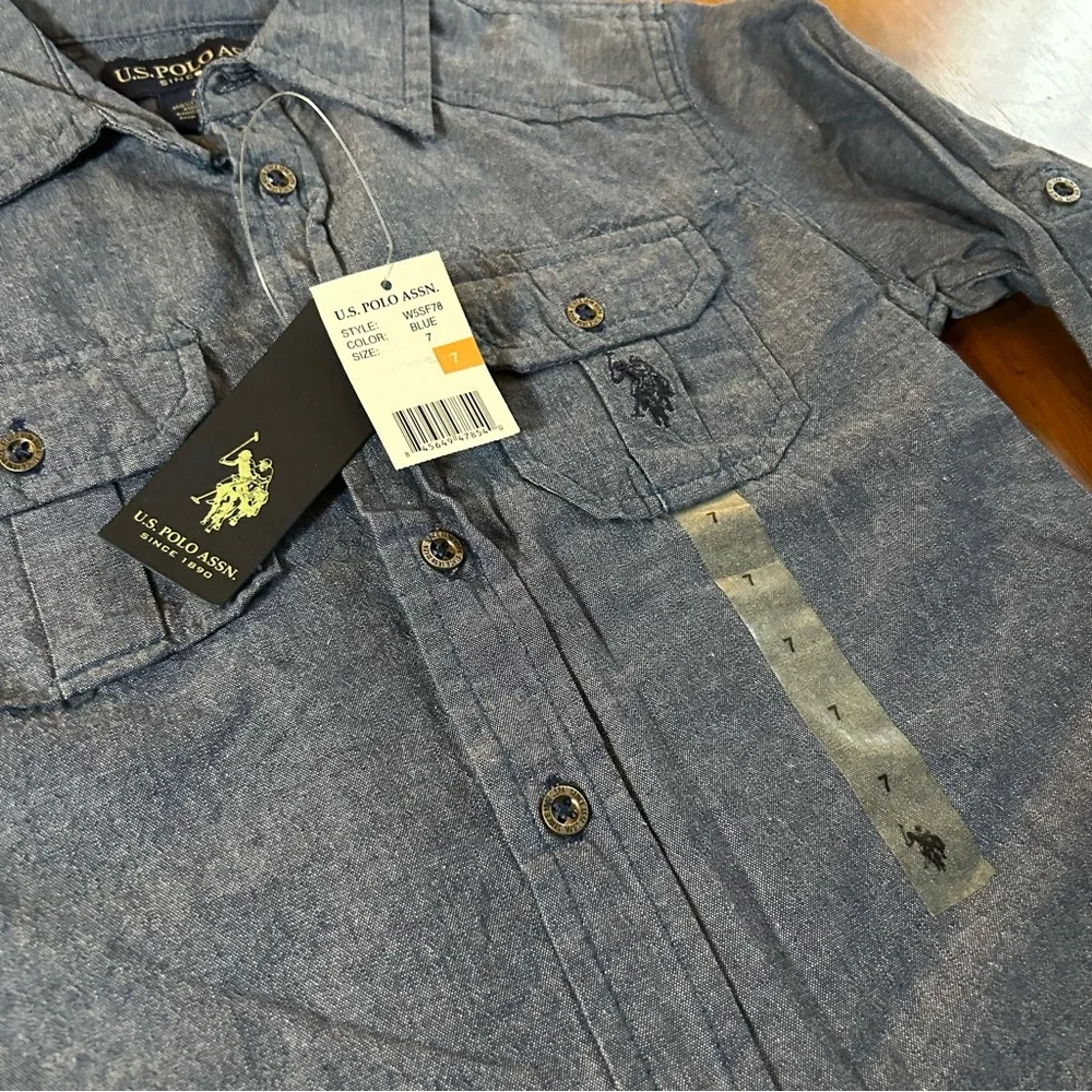 Boys Chambray Button Down Shirt | U.S. Polo Assn.  |NWT | Size 7